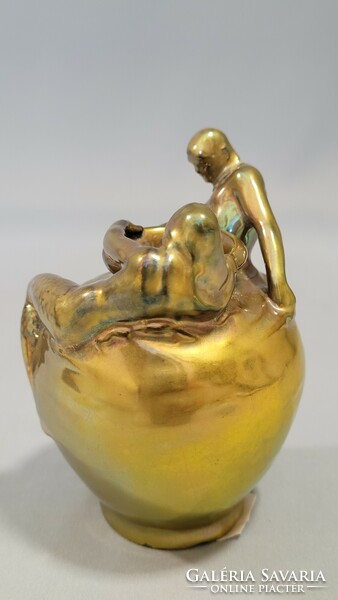 Extra rare, old Zsolnay eozin glaze Art Nouveau mermaid mini vase