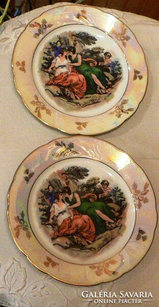 Antique scenic luster glazed kahla porcelain plates