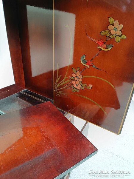 Antik kínai bútor festett növény madár motívum nagy arany lakk 5 ajtós szekrény 604 7799