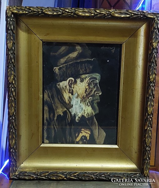Marked painting, portrait of elderly man