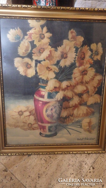 Antal Sándor akvarell festmény virágcsendélet vázával