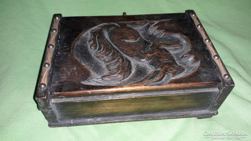 Antique 1948. Beautiful artistically carved wooden scout souvenir card box squirrel - 12x17x5 cm as shown in the pictures