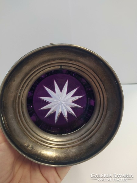 Antik ezüst talpas lila kristály kehely