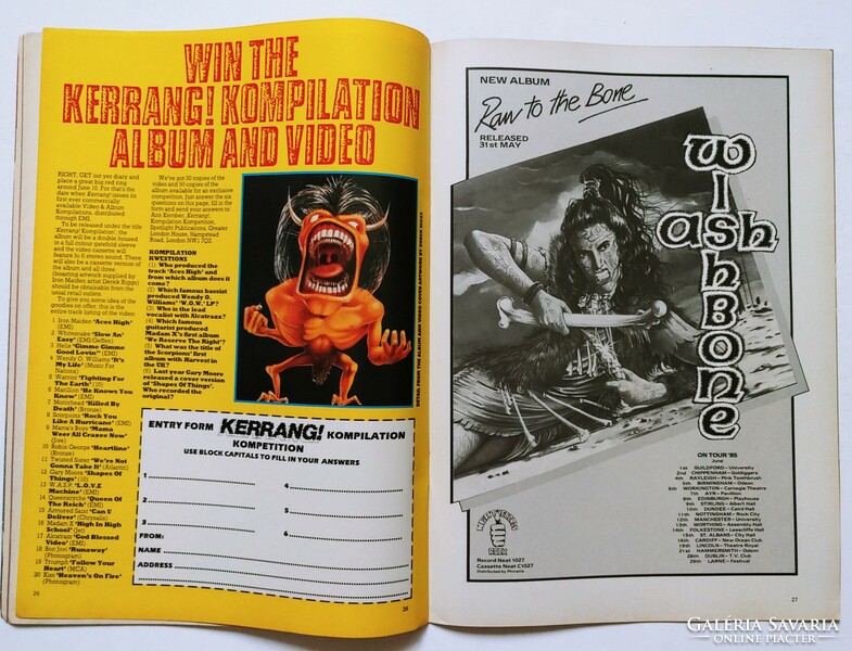 Kerrang magazin 85/5/30 Marillion ZZ Top Scorpions Lee Aaron Iron Maiden Randy California Thor IQ