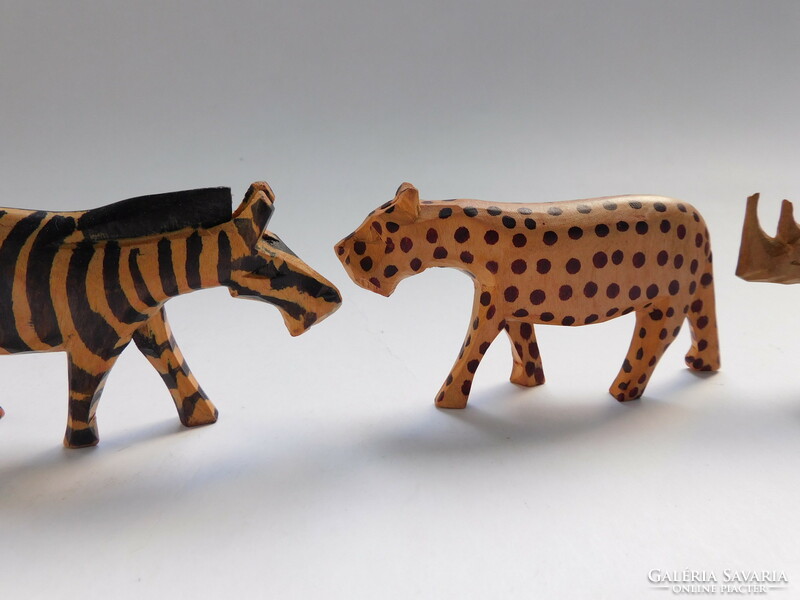 African animals carved from tropical wood - 3 pieces - rhinoceros, leopard, zebra