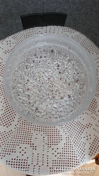 Retro vastag texturált  üveg gyümölcsöstál, finn littala Ultima Thule termékcsaládból, 9 X 19 cm,,