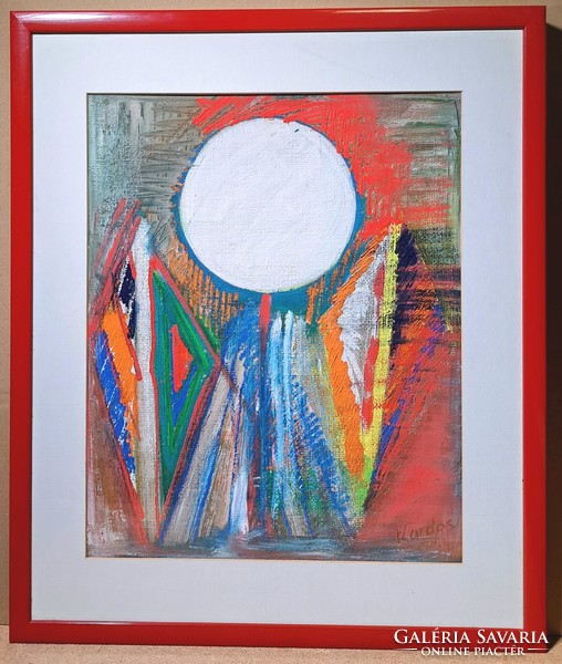 Piros absztrakt, 1994 - "Kardos" szignóval - kortárs festmény kerettel