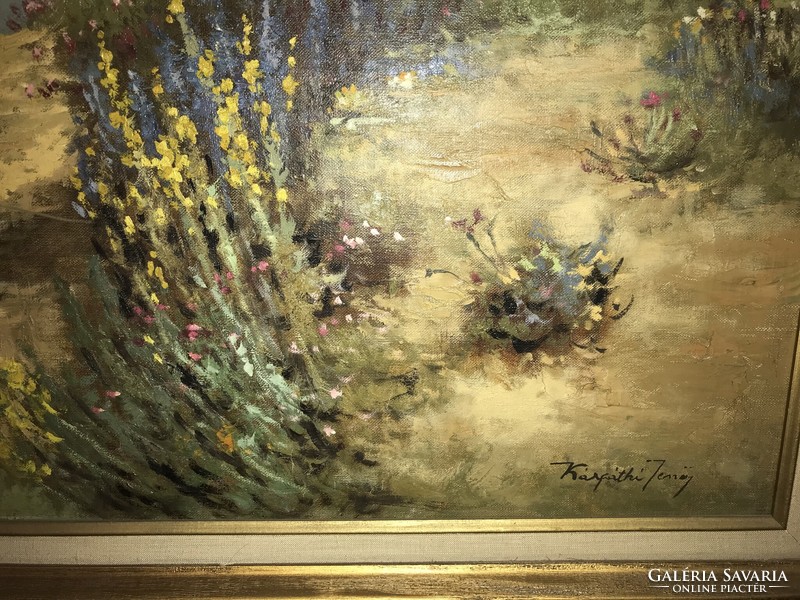 Kárpáthy Jenő (1870-1950) Folyópart  hajladozó virágokkal