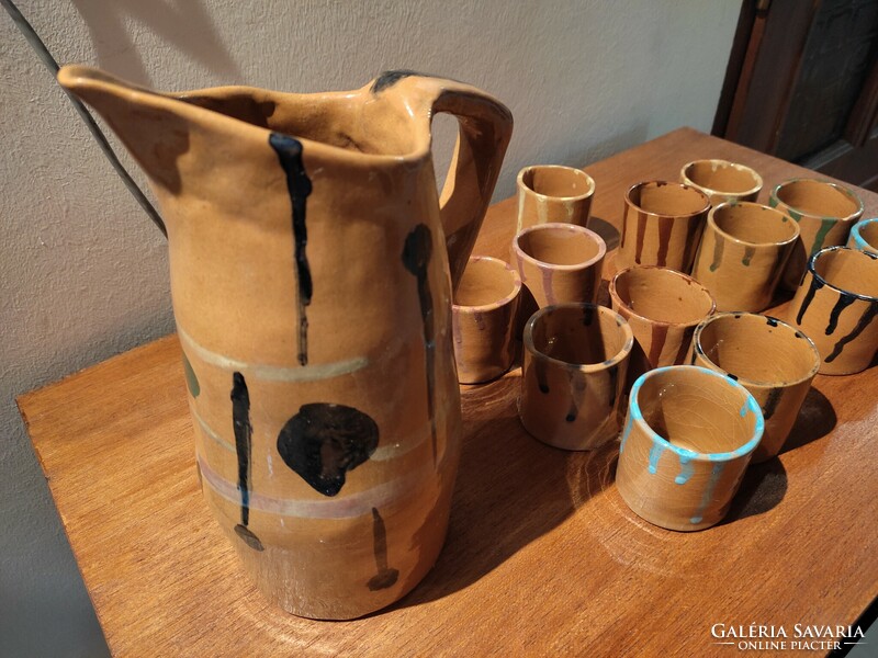 Mid-century kerámia kancsó poharakkal