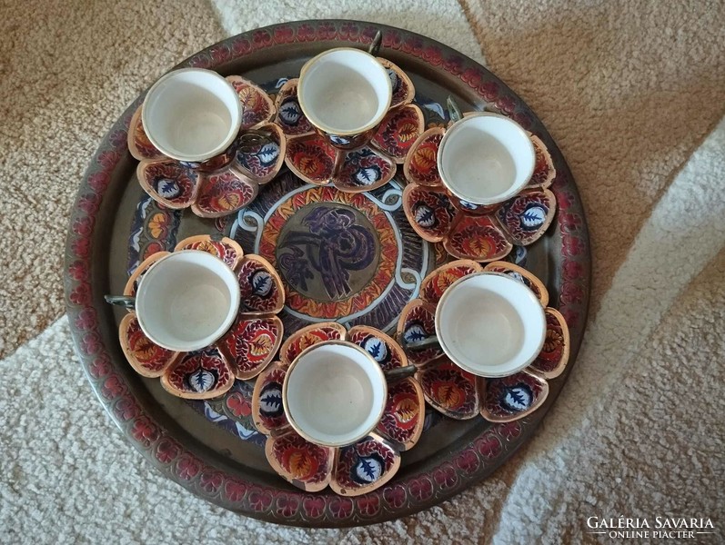 Hand painted Turkish copper coffee set
