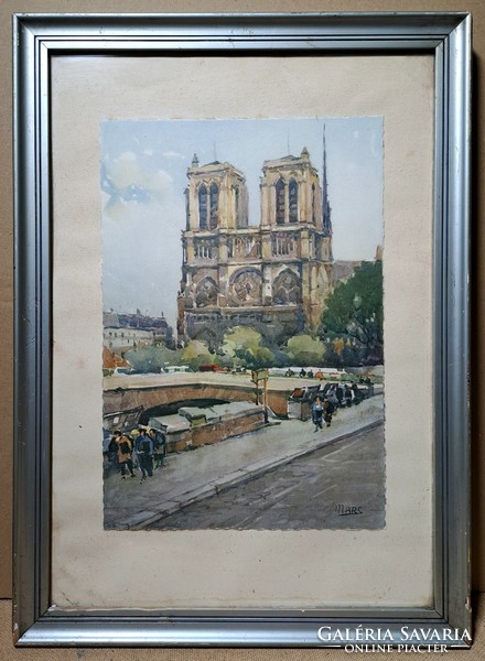 Notre Dame - Old Lithograph - Marked by Mars - Paris, France