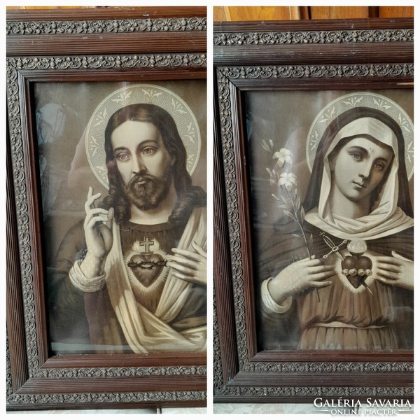 Antik  nagyméretű szentkép, nyomat impozáns, masszív fakeretben