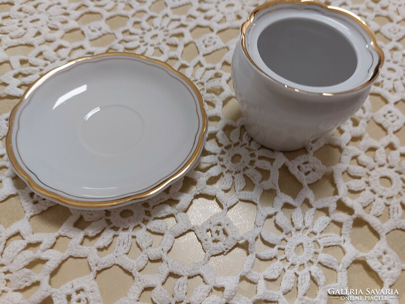 Kahla német, minőségi cukortartó és kávés csésze alátét tányér arany széllel