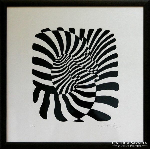 Victor Vasarely: Zebrák - számozott, szignózott szerigráfia - kerettel: 56x52cm - alkotás: 34x30cm