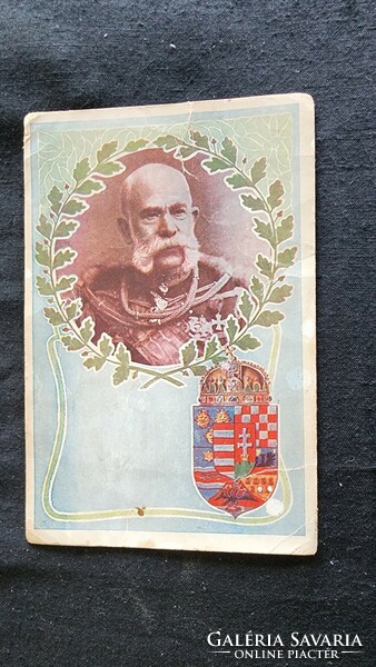 1908 HABSBURG FERENC JÓZSEF MAGYAR KIRÁLY + SZENT KORONA CÍMER EREDETI ÉS KORABELI SZÍNES KÉPESLAP