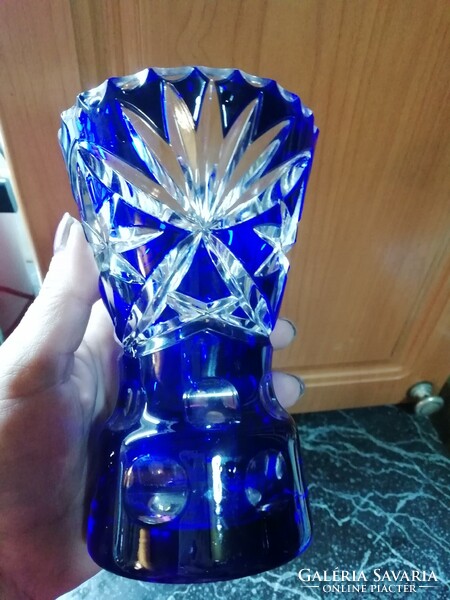 Antique Biedermeier crystal vase in cobalt blue in perfect condition