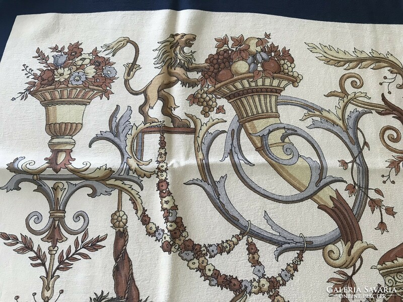 Vintage Sevini silk scarf with pegasus and abundance, 82x80 cm