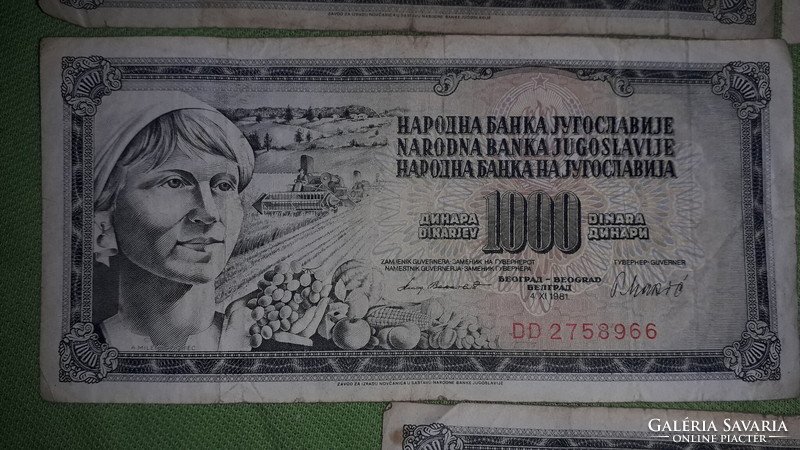 Old Yugoslavia 1000 dinar paper money 1 x 1974 -1 x 1978 - 3 x 1981 - 5 in one according to the pictures 5