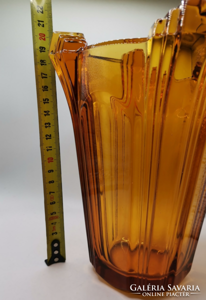 Antik Cseh üveg borostyán sárga váza