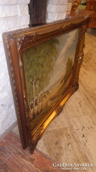 Jelzett olaj-vászont tájkép blondel keretben 70x82 cm