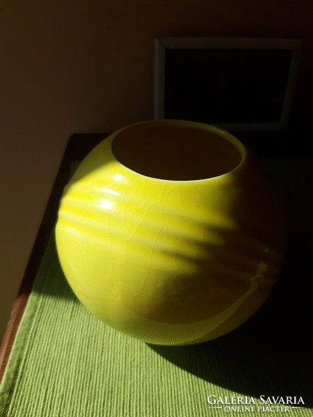 Régi sárga kerámia váza - 13 cm x 16 cm
