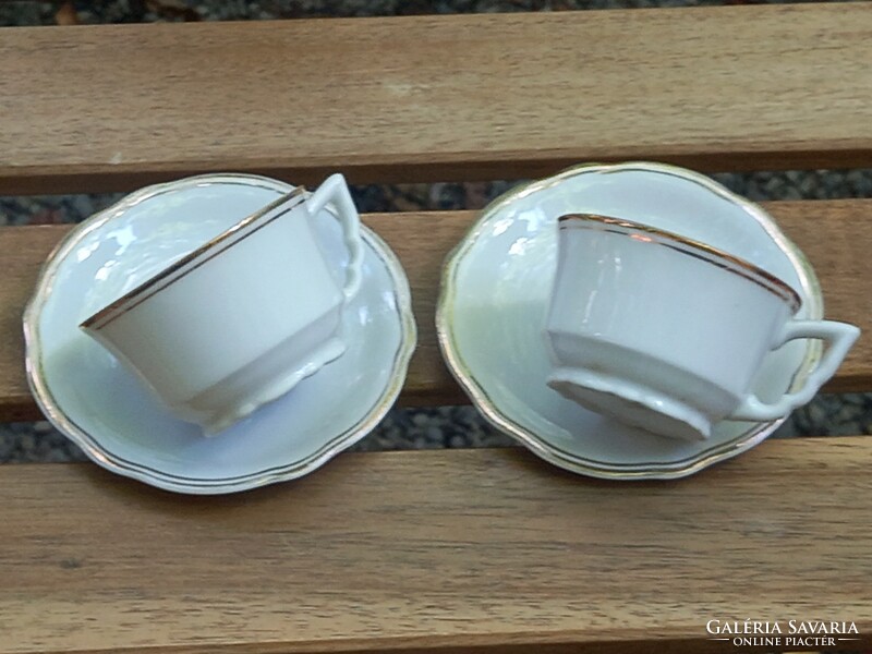 Antique, art deco Zsolnay coffee small set/ rare elf-eared mocha set with gold border