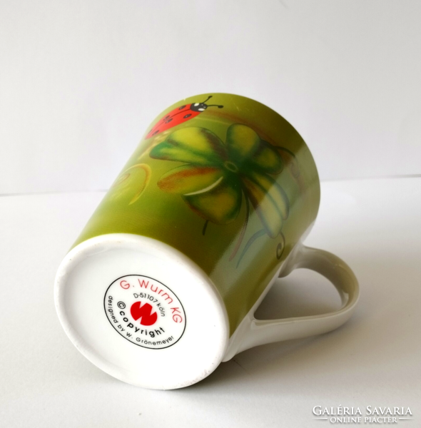 German porcelain mug with lily of the valley and ladybug, new