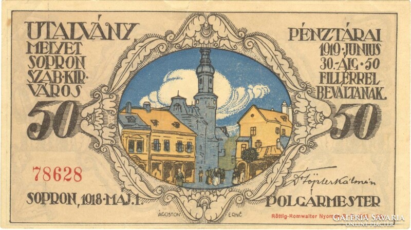 50 fillér 1918 utalvány Sopron