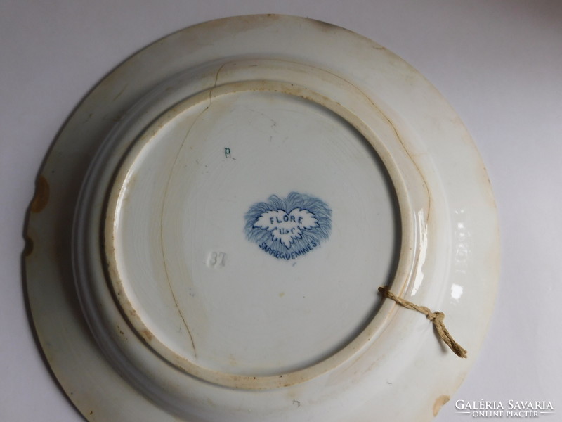 Sarreguemines "Flore" tányér 1800-as évek közepe - repedt