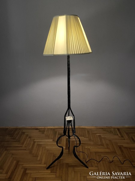 Wrought iron floor lamp with a beautiful pistachio colored silk shade 178 cm
