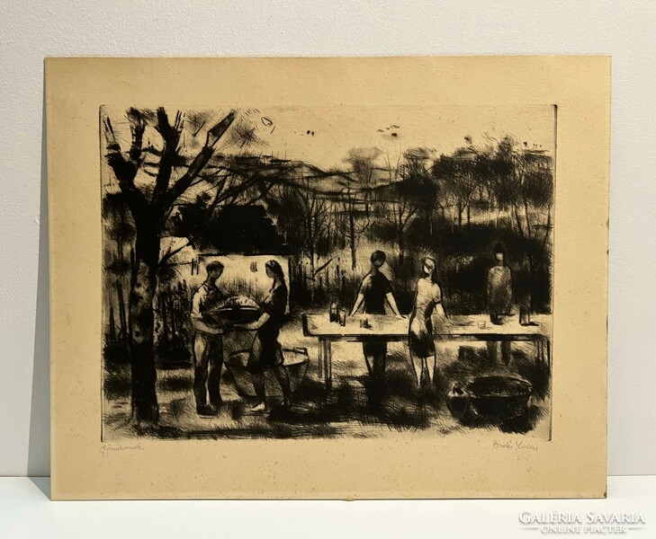 Ferenc Bordás (1911-1982) picking fruit (etching) /invoice provided/