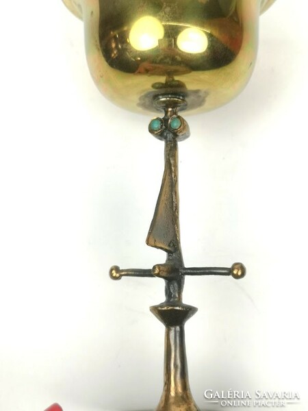 Industrial artist Lajos Muharos, figurative copper cup, chalice 17 cm - 50220