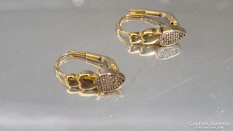 14K yellow and white gold hoop earrings with small tiny stones 2.41 g