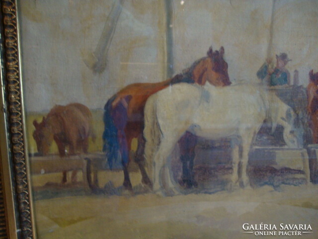 Mille olaj-vászon festmény Hortobágy , lovak