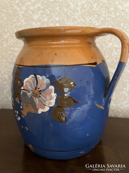 Antique blue-glazed earthenware pot