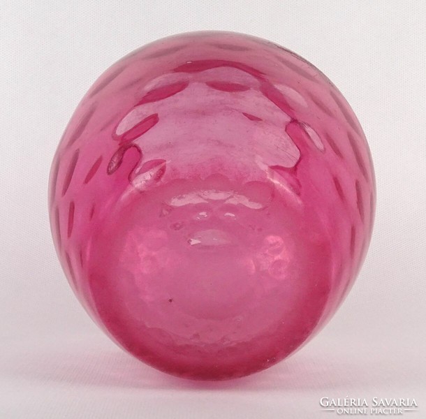 1O142 Antik rózsaszín lencsés fújt huta üveg váza 17 cm