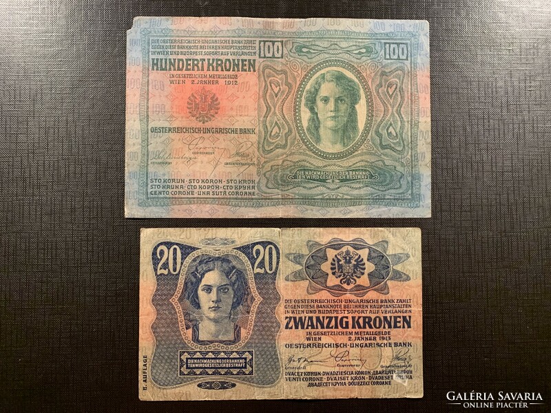 ***   RITKA 1912-1913-as MAGYAR bélyegzett 20 és 100 korona  ***