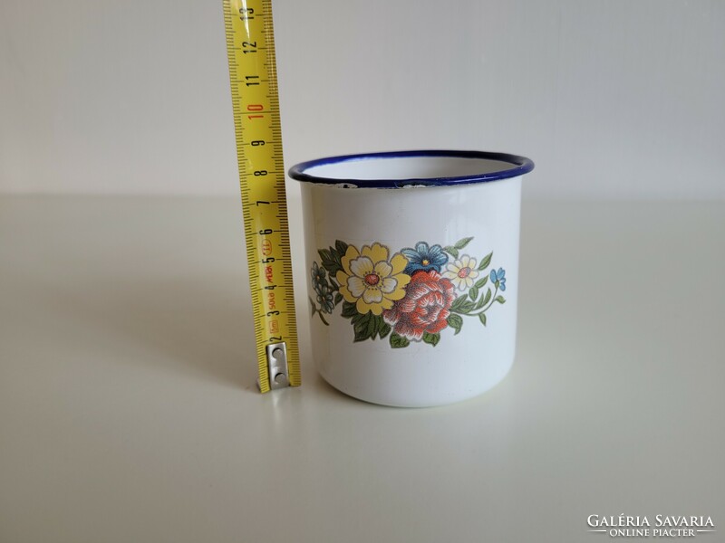 Old retro enamel flower pattern enamel children's mug floral children's mug