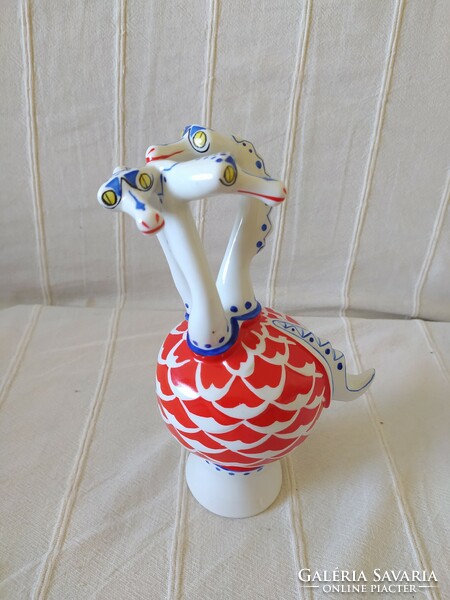 Hollóházi - ritka, gyűjtői retro sárkány, háromfejű sárkány figura, hibátlan 22 cm