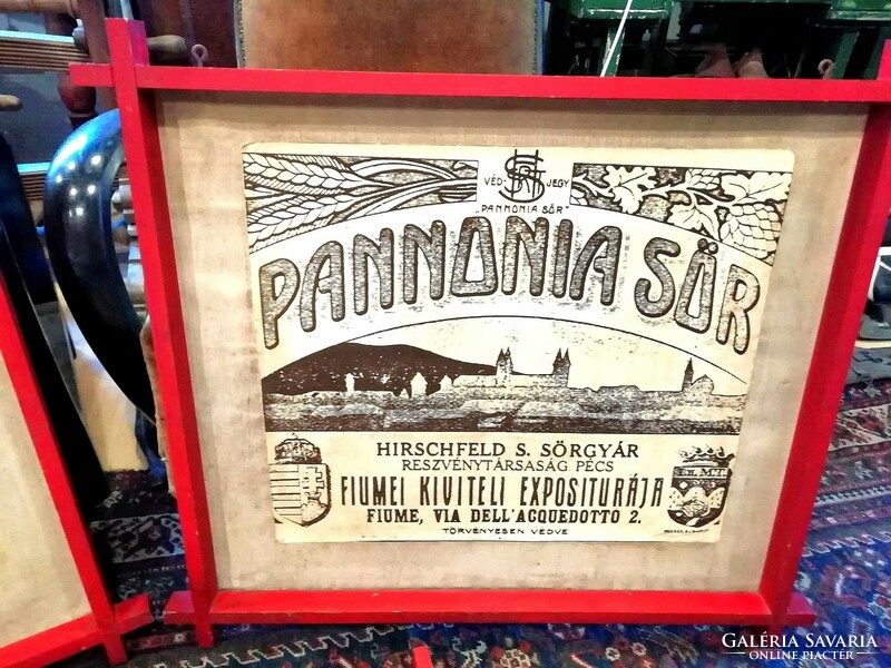 Pannonia sörreklám, plakát, korai fotó nagyítás, vászonra kasírozva, régi reklámanyag, 2. VH előtti