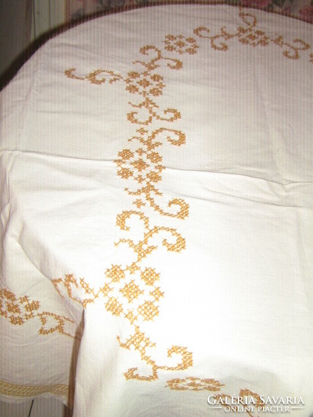 Beautiful antique vintage floral sophisticated hand embroidered cross stitch tablecloth