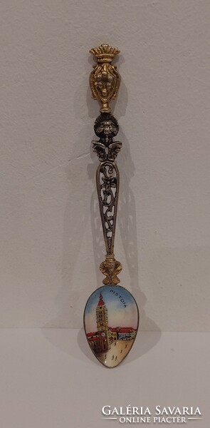 Decorative, gilded, painted, marked silver spoon