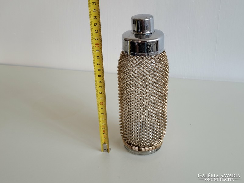 Retro cocktail mixer gold-colored wire mesh metal mesh glass shaker mid century cart