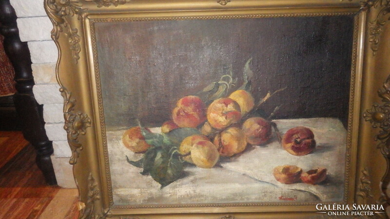 Jelzett régi gyümölcs csendélet festmény