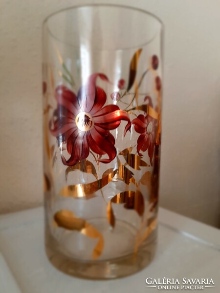 Antik üveg  arany,bordó, festett váza