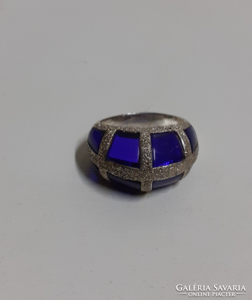 Old unique rich silver plated ring set with royal blue stones studded with stones