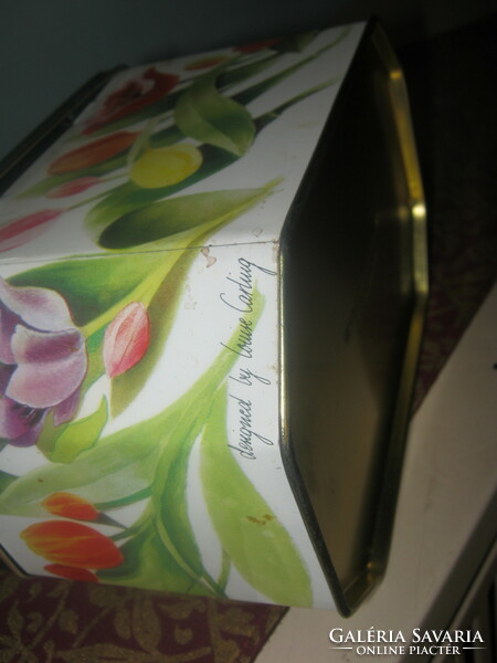 Louise Carling tin box angol fém doboz tulipános