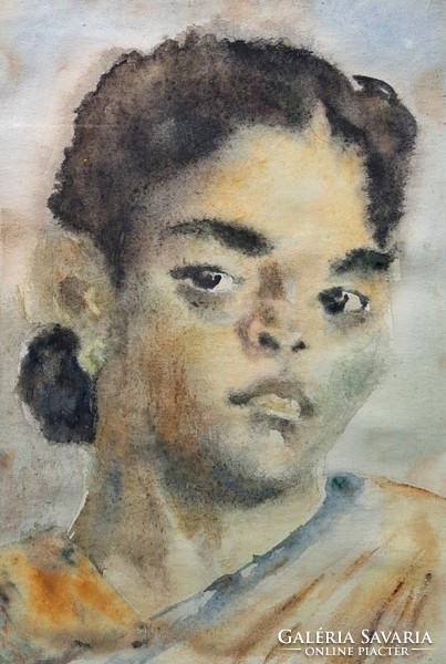 Lányportré (akvarell kerettel) dél-amerikai, mexikói?