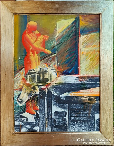 Topor András (1944-1997) Vetkőző c Képcsarnokos festménye Eredeti Garanciával!