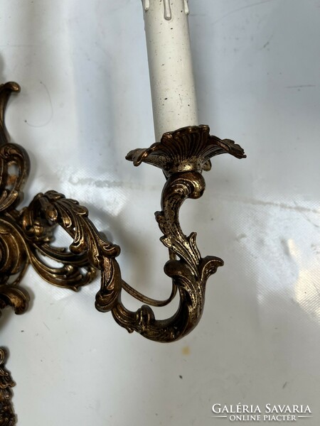 Antique copper three-armed wall arm pair